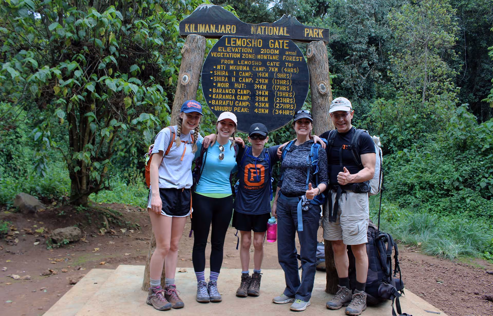 Trekkers on Kilimanjaro Lemosho Route Day 1 — lush rainforest trail Tanzania most scenic 7-8 day climb